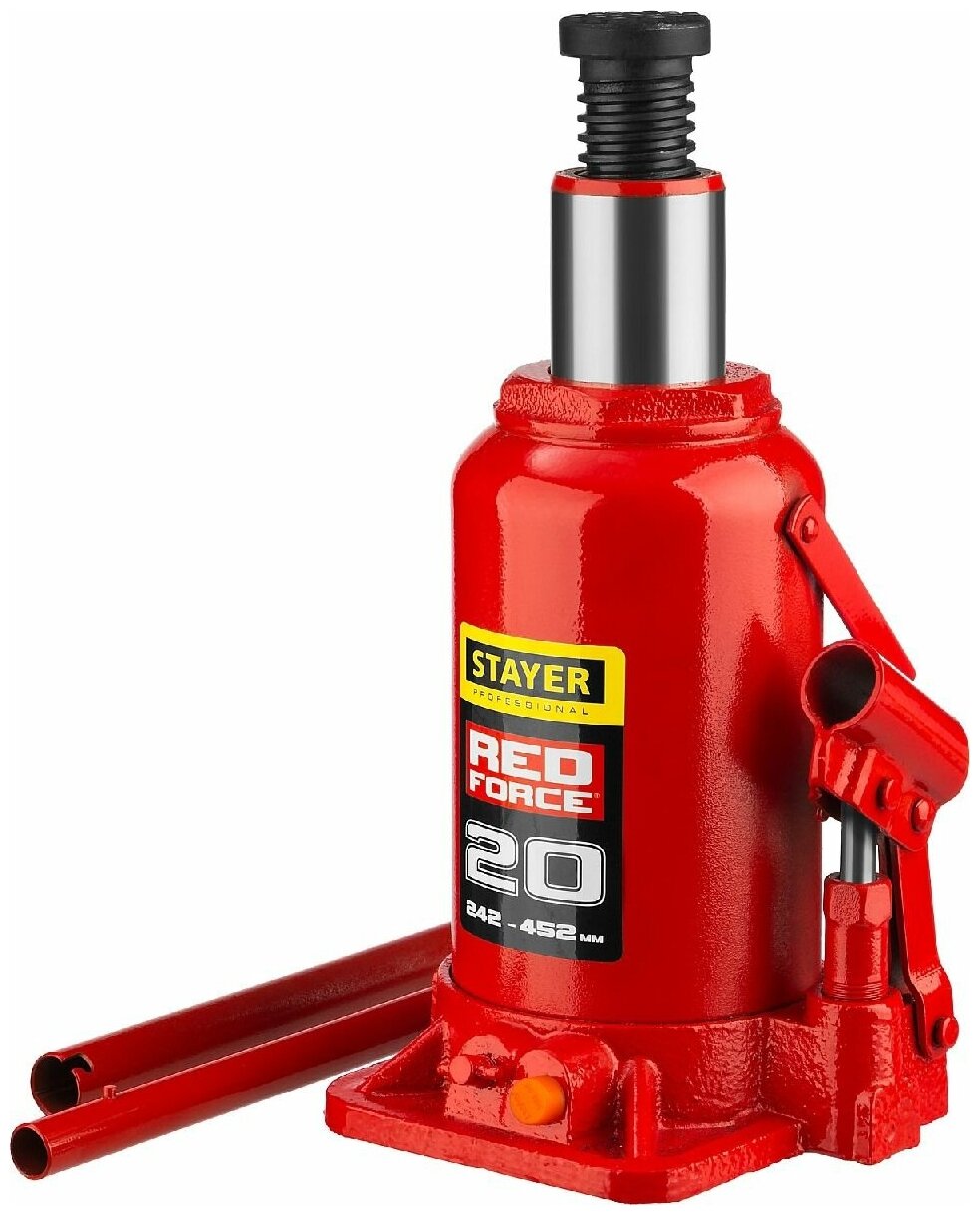 Гидравлический бутылочный домкрат STAYER RED FORCE 20т 242-452 мм