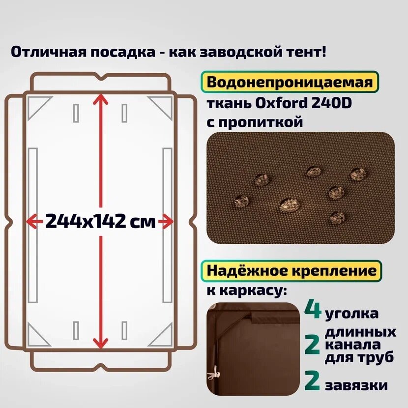 Тент-крыша для качелей Монарх 244 х 142 см Шоколад - фотография № 2