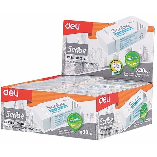 Ластик Deli EH00110 Scribe 42x17x10мм белый картон. кор. ластик deli scribe plus eh00310 40x22x12мм белый