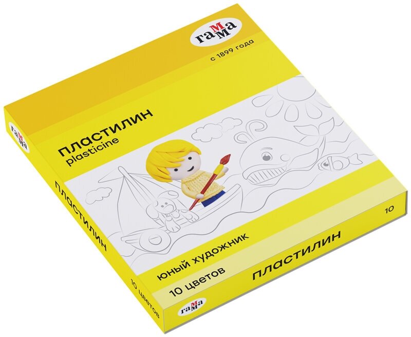 10 шт. Пластилин Гамма "Юный художник" NEW, 10 цветов, 140г, со стеком, картон. упаковка