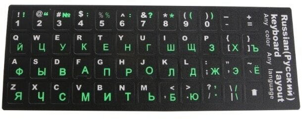 Наклейки на клавиатуру с русскими буквами зеленые матовые, ПВХ, для ноутбука, настольного компьютера