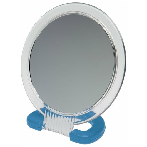 фото Зеркало dewal beauty настольное, в прозрачной оправе на синей подставке, 230x154 мм