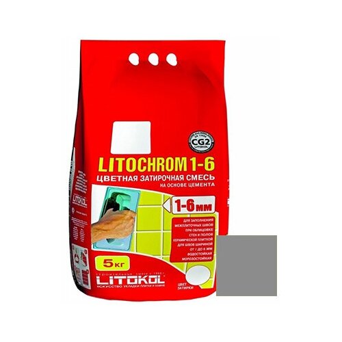 Затирка Litokol Litochrom 1-6, 5 кг, C.10 серый цементная смесь litochrom 1 6 с 30 затирочная 2 кг цвет серый