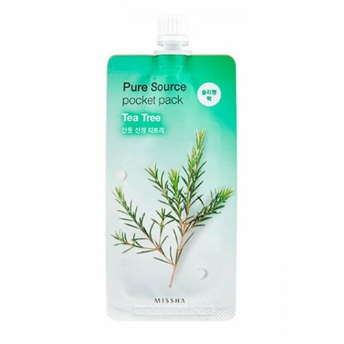 маска для лица missha pure source pocket pack green tea 10 мл Маска кремовая ночная MISSHA Pure Source с экстрактом чайного дерева, 10 мл