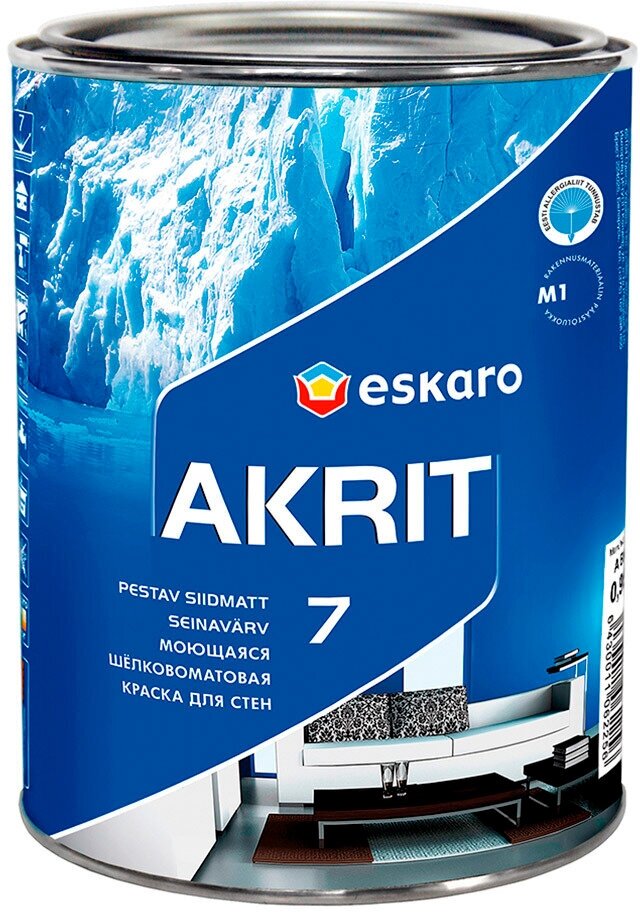 Краска моющаяся Eskaro Akrit 7 база А белая 0,95 л