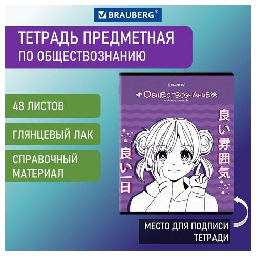 Тетрадь предметная ANIME 48 л. глянцевый УФ-лак обществознание клетка BRAUBERG, 20 шт тетрадь предметная gradient 48 л матовая ламинация лак обществознание клетка brauberg 404286 20 шт