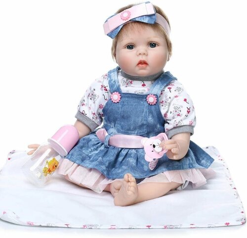 Кукла реборн мягконабивная NPK Doll в сарафане, 55 см. Кукла младенец Reborn