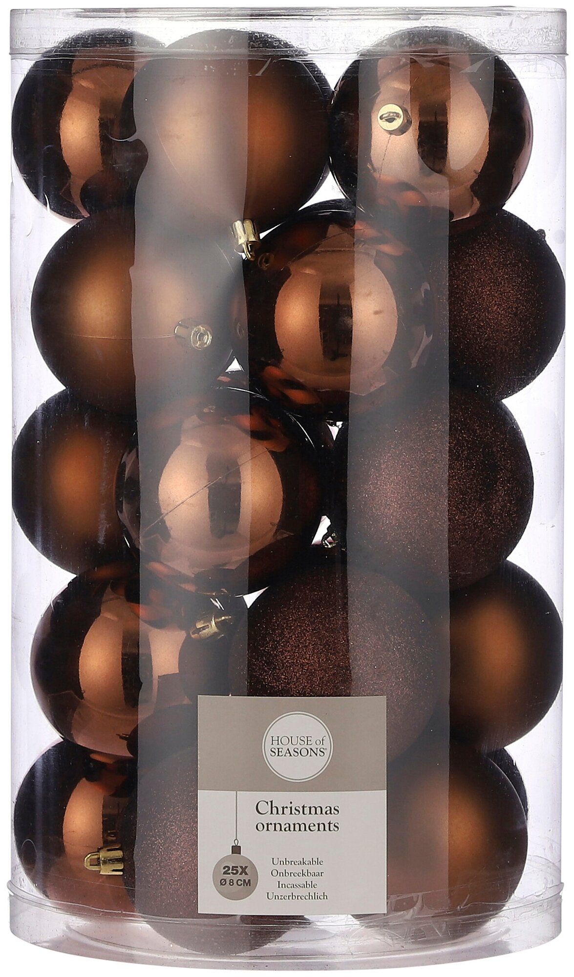 Набор елочных шаров House of seasons 84682, коричневый, 8 см, 25 шт.