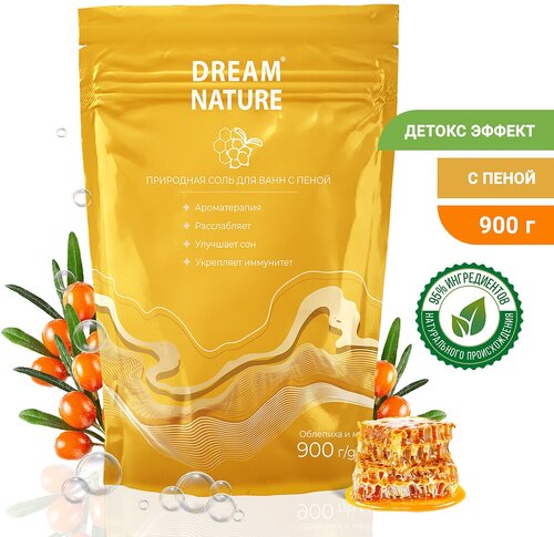 Dream Nature Соль с пеной для ванн Облепиха и мед, 900 г, 900 мл