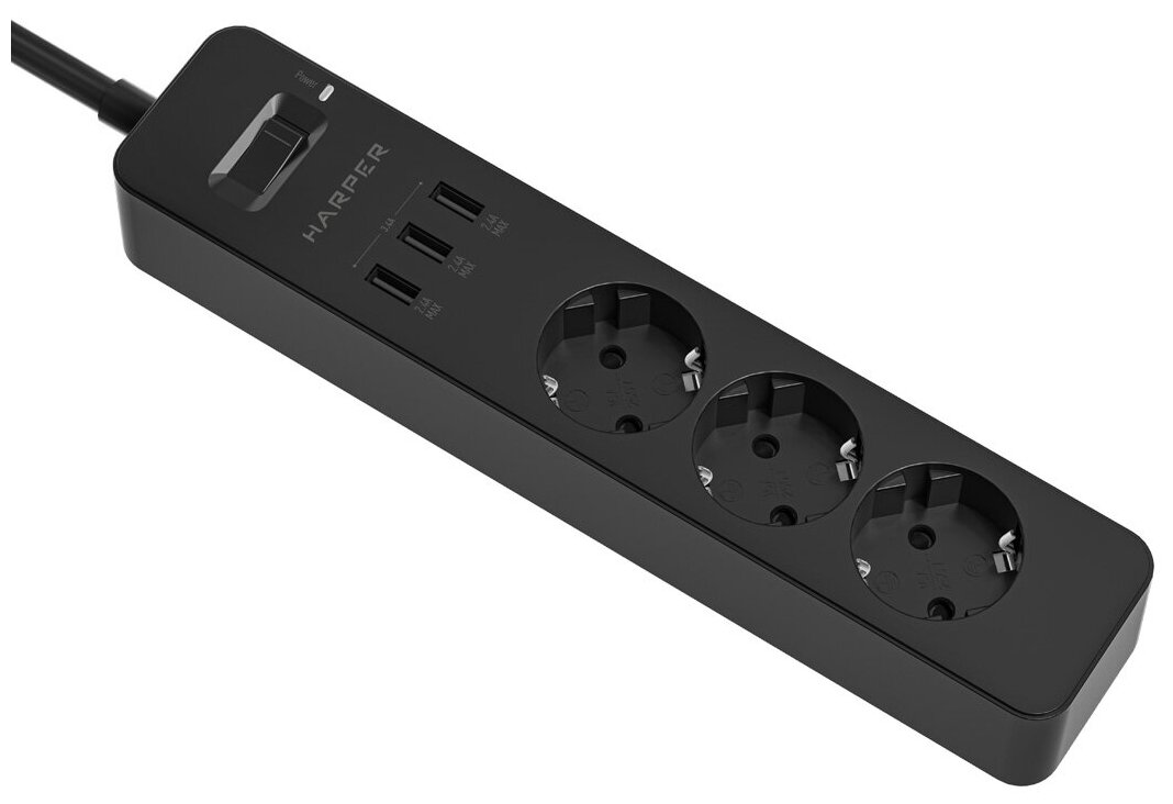 Сетевой фильтр (удлинитель) с USB зарядкой HARPER UCH-325, черный - фотография № 1