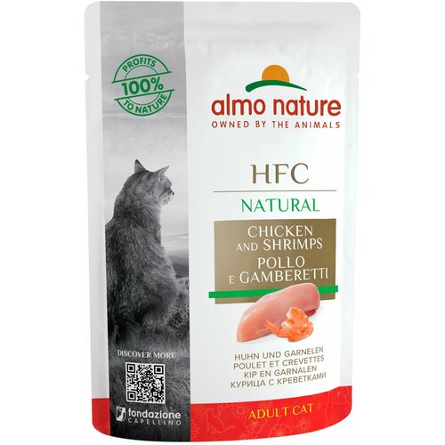 ALMO NATURE CAT HFC NATURAL для взрослых кошек с курицей и креветками (55 гр х 24 шт)
