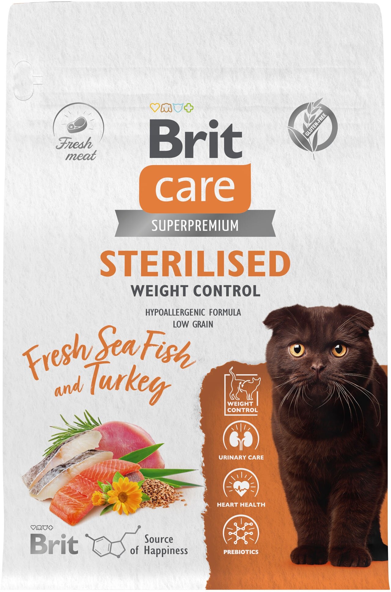 Brit Сухой корм Care Cat Sterilised Weight Control с морской рыбой и индейкой для стерилизованных кошек Контроль веса, 7кг