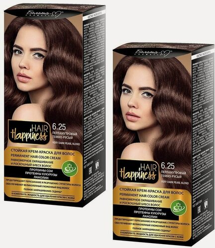 Изображение товара Белита-М Крем-краска для волос HAIR HAPPINESS стойкая, 2 шт, тон 6.25 перламутровый темно-русый