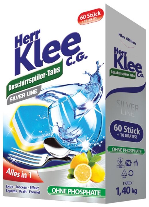 Таблетки для посудомоечных машин Herr Klee CG Silver Line 1400 гр 60+10 шт