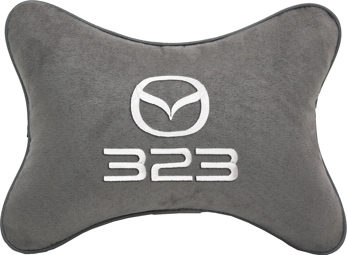 Подушка на подголовник алькантара L.Grey с логотипом автомобиля MAZDA 323