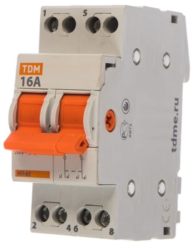 Модульный трехпозиционный переключатель TDM МП-63 2P 16А SQ0224-0012