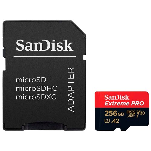 Карта памяти SanDisk Extreme Pro microSDXC Class 10 UHS Class 3 V30 A2 170MB/s 64 GB, чтение: 170 MB/s, запись: 90 MB/s, адаптер на SD