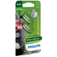 Лампа 12V W5W T10W W2.1x9.5d бесцокольная блистер (2шт.) Long Life Eco Vision PHILIPS 12961LLECOB2