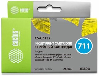 Картридж Cactus CS-CZ132 №711 желтый, для HP DJ T120/T520