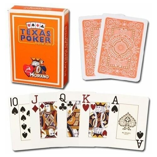 Карты игральные 54 шт. Modiano Texas Poker, 100% пластик, оранжевая рубашка, покерные карты игральные пластиковые 54 шт modiano texas poker коричневая рубашка