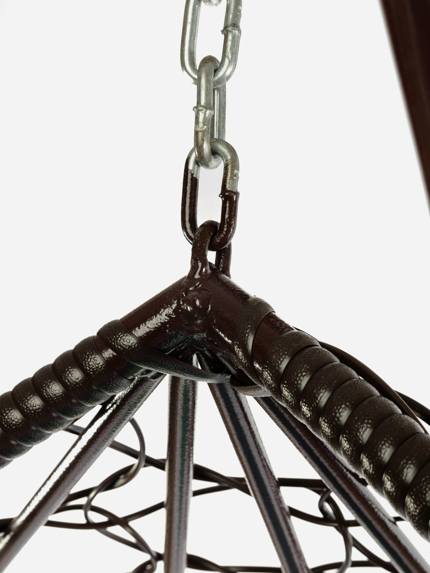 Подвесное кресло ротанг коричневое, бежевая подушка - фотография № 10