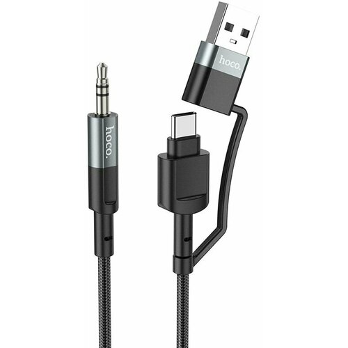 AUX Audio кабель 3,5 мм (2 в 1) на USB+Type-C, UPA23, HOCO, серый