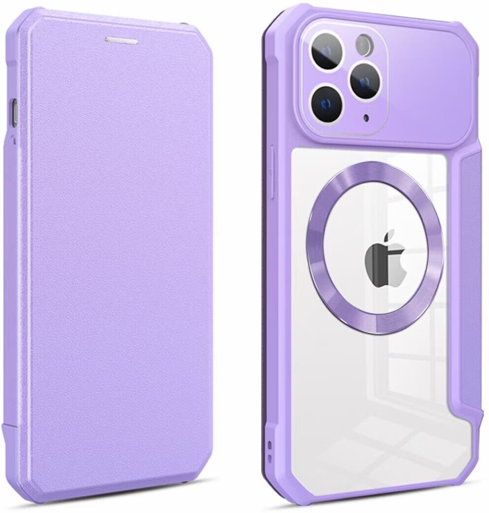 Чехол-книжка Mocome Matte для iPhone 13 pro (айфон 13 про) противоударный с MagSafe (магсейф) искусственная кожа, фиолетовый