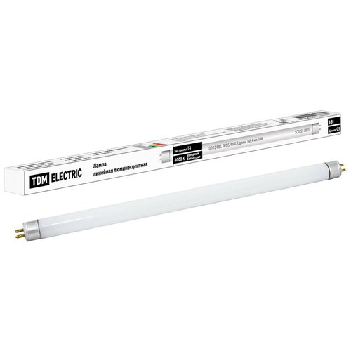 фото Лампа люминесцентная линейная двухцокольная лл-12/8вт, t4/g5, 4000 к, длина 339,4мм tdm sq0355-0003 (упаковка 25 шт) tdm еlectric