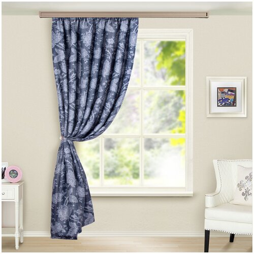 фото Штора портьерная "королевский цветок" блэкаут синий 135*260*1шт witerra