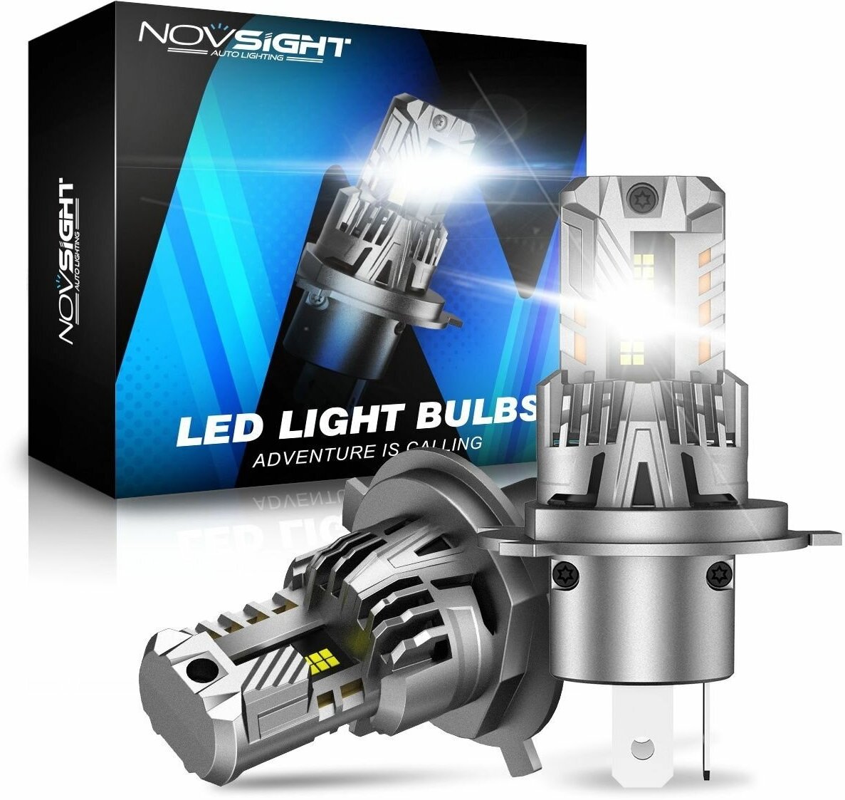 Светодиодная лампа Novsight N68 H4 цоколь P43t 60Вт 2шт 6500К 15000Лм белый свет LED автомобильная