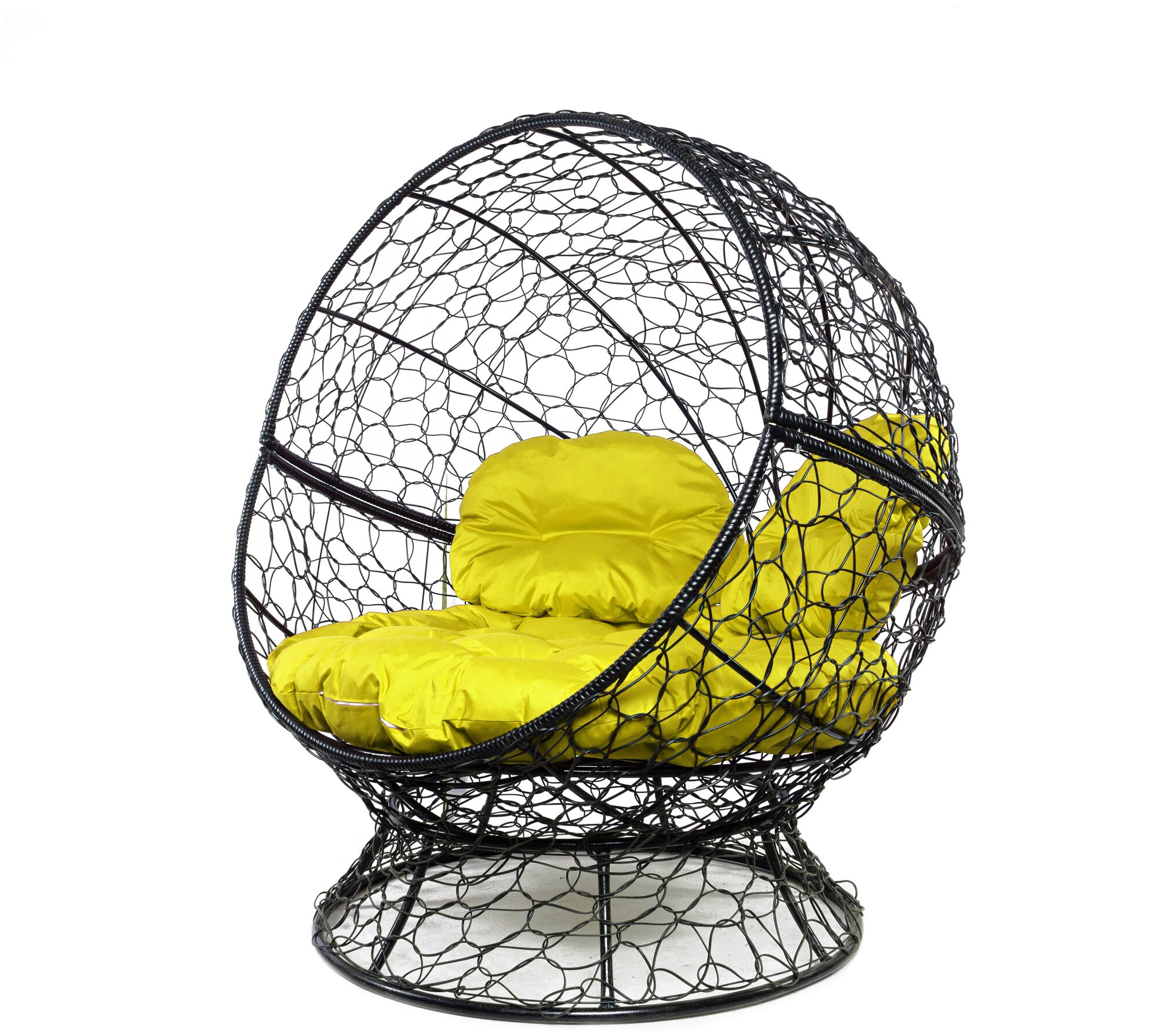 Кресло чёрное M-Group Апельсин ротанг, 11520411 желтая подушка - фотография № 3