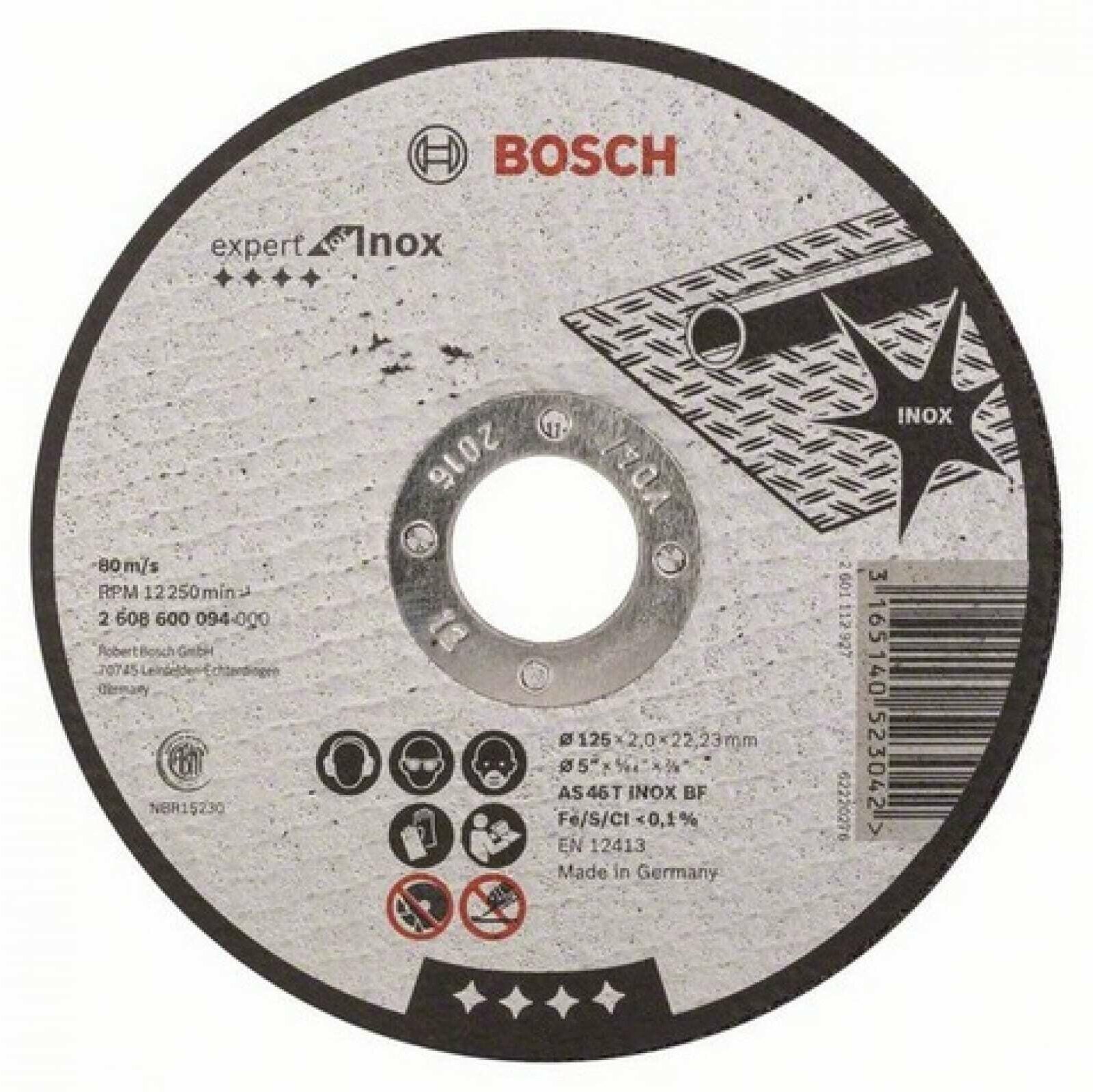 Диск отрезной по нержавеющей стали 125х22,2 мм Bosch 2.608.600.094 10 шт