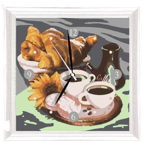 фото Картина по номерам - часы «завтрак с круасанами», 30х30 см школа талантов