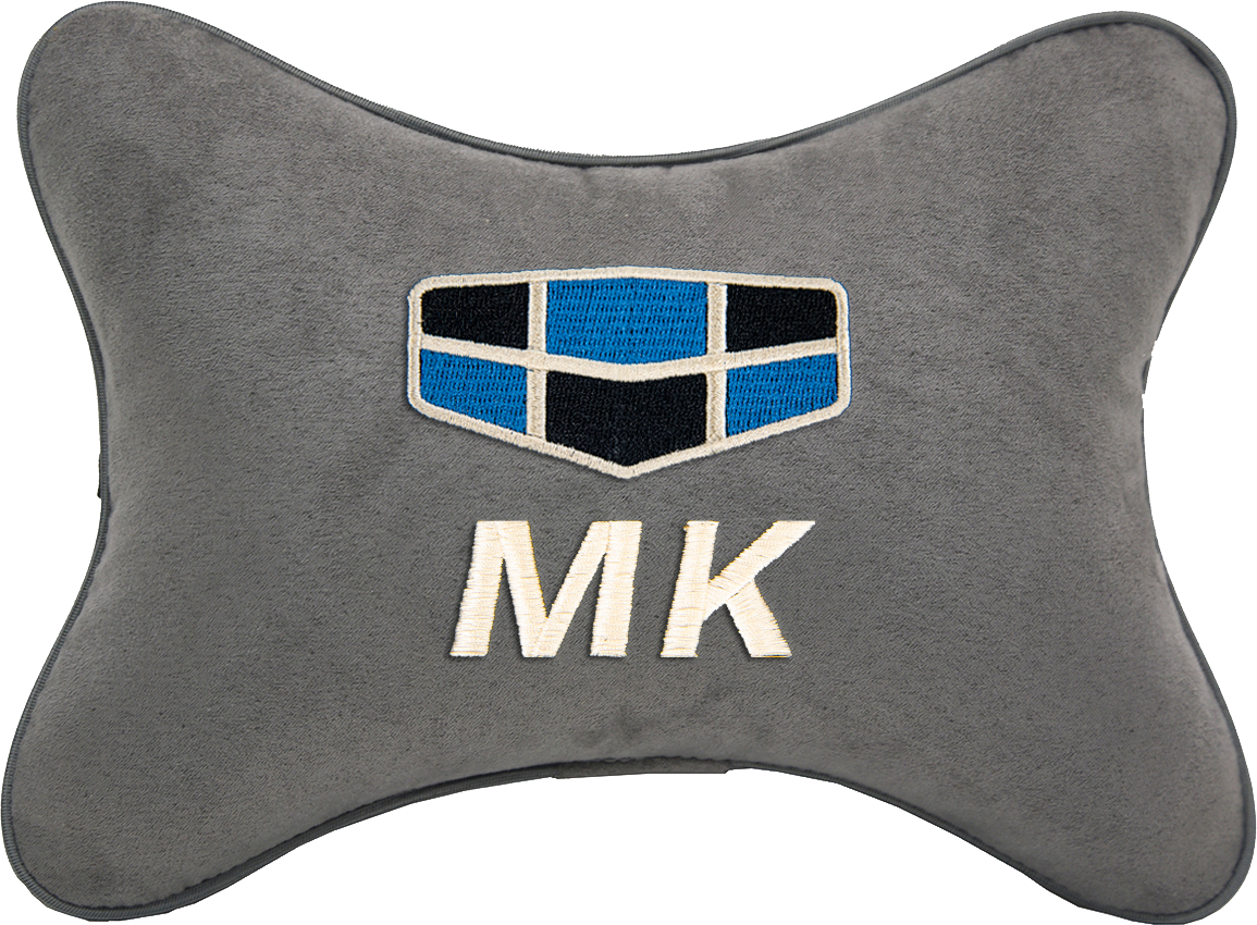 Подушка на подголовник алькантара L.Grey с логотипом автомобиля GEELY MK