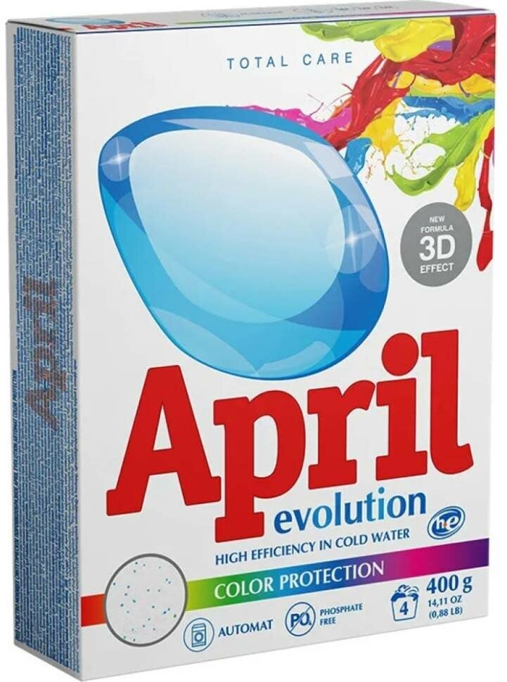 Стиральный порошок April Evolution, Color, Protection, автомат, для стирки цветного белья, 400 г