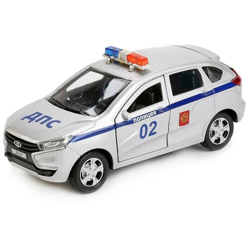 Легковой автомобиль ТЕХНОПАРК Lada Xray Полиция (XRAY-POLICE) 1:32, 12 см, серебристый