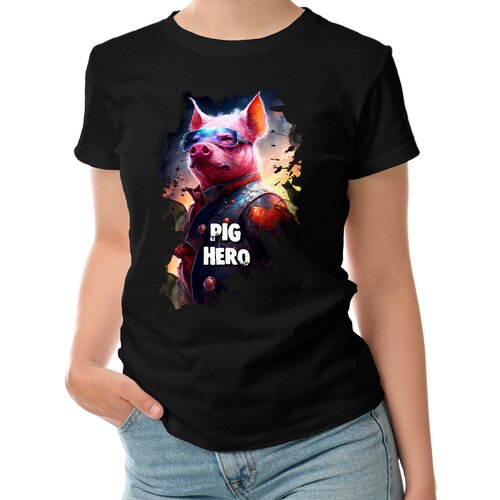 фото Женская футболка «pig hero, свинья, герой, космос, прикольные» (2xl, белый) roly
