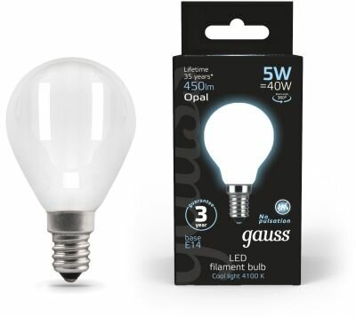 Светодиодная лампа Gauss LED Filament Globe OPAL E14 5W 4100K