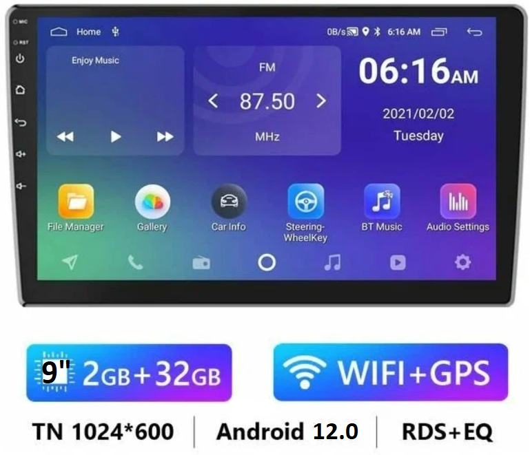 Автомагнитола 2 din на Android / 9 дюймов / 2 32 гб памяти (WiFi Bluetooth GPS USB AUX)