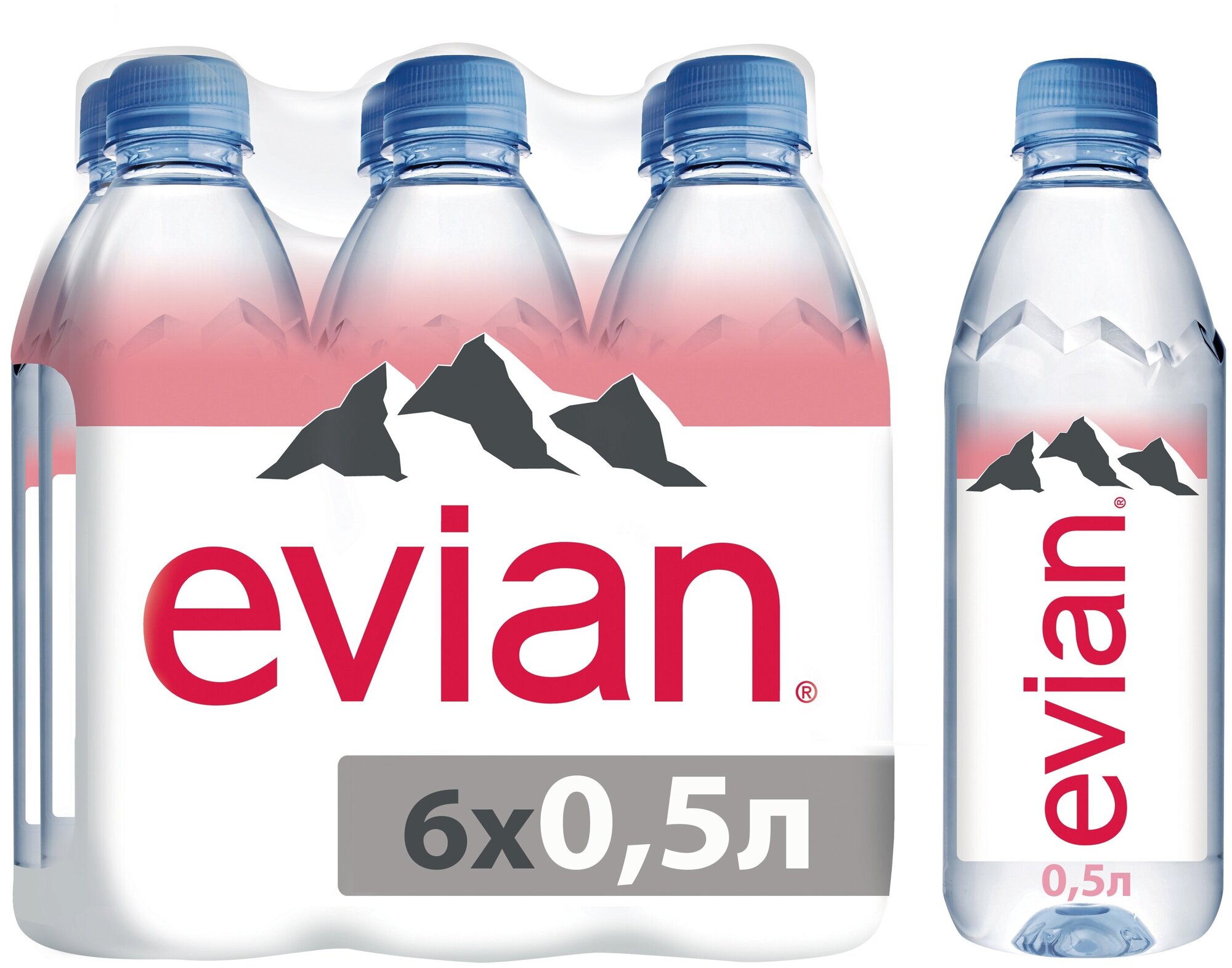 Вода минеральная Evian природная негазированная ПЭТ 0,5л 6шт/уп