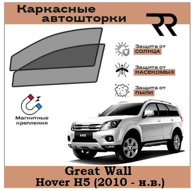 Автошторки RENZER Great Wall Hover H5 (2010 - н. в.) Передние двери на магнитах. Сетки на окна, шторки, съемная тонировка