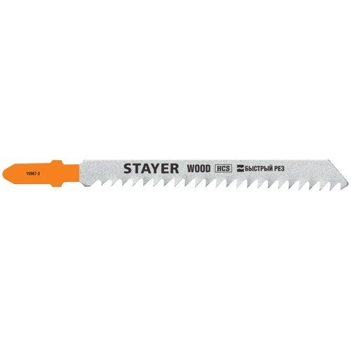 STAYER T111C, полотна для эл/лобзика, HCS, по дереву, пластику, ДСП, Т-хвостовик, шаг 3мм, 75мм, 2шт, STAYER Professional полотна stayer t144dp для эл лобзика hcs по дереву прямой рез t хвост шаг 4мм 75мм 2шт