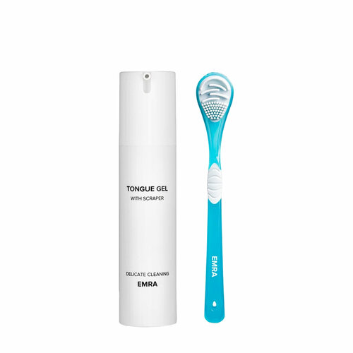 EMRA Гель для языка Delicate Cleaning (50 мл) + Скребок для языка Scraper (голубой) 50 мл