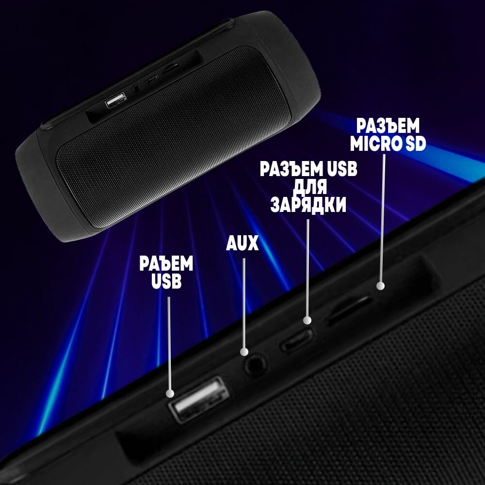 Портативная беспроводная музыкальная колонка G2+ черная с функцией Bluetooth, с мощным звуком и встроенным аккумулятором для зарядки, акустическая система для компьютера и телевизора, с поддержкой флешки и карты памяти — фото 1