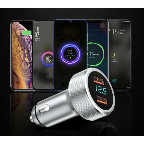 Автомобильное зарядное устройство RECXON QC-01 в прикуриватель автомобиля с дисплеем 2xUSB Быстрая зарядка 590₽