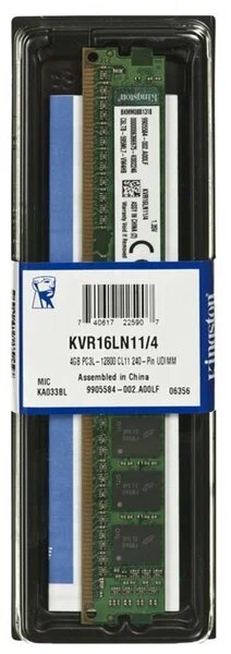 Оперативная память Kingston ValueRAM 4 ГБ DDR3L 1600 МГц DIMM CL11 KVR16LN11/4