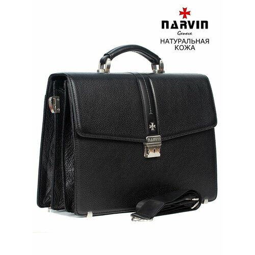 Портфель NARVIN, фактура зернистая, черный