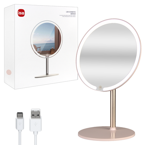 Настольное зеркало для макияжа с подсветкой ML-01 ISA розовое 1199₽