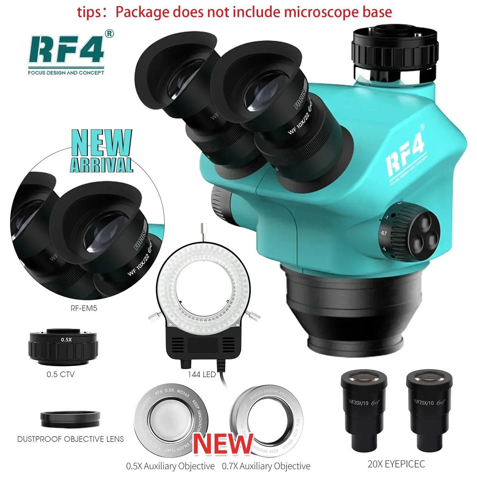 Тринокулярный микроскоп RF4 500X с силиконовой вкладкой, RF7050 SET4