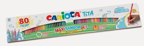 Изображение товара CARIOCA Tita Maxi Rainbow SET большой набор цветных карандашей для рисования, пластиковые, заточенные, 80 штук, 42890